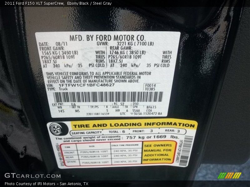 Ebony Black / Steel Gray 2011 Ford F150 XLT SuperCrew