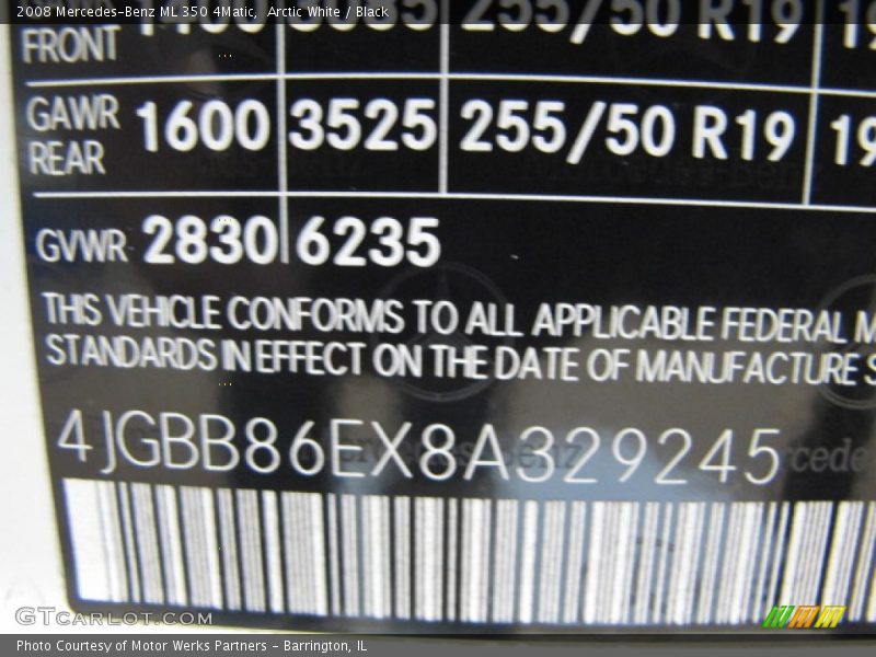 Arctic White / Black 2008 Mercedes-Benz ML 350 4Matic