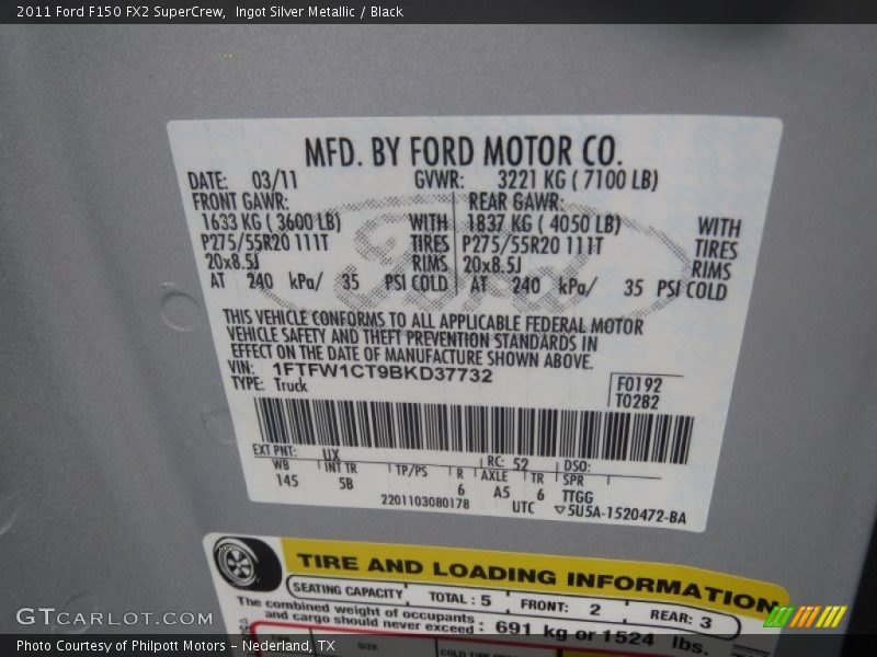 2011 F150 FX2 SuperCrew Ingot Silver Metallic Color Code UX