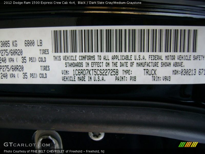 Black / Dark Slate Gray/Medium Graystone 2012 Dodge Ram 1500 Express Crew Cab 4x4