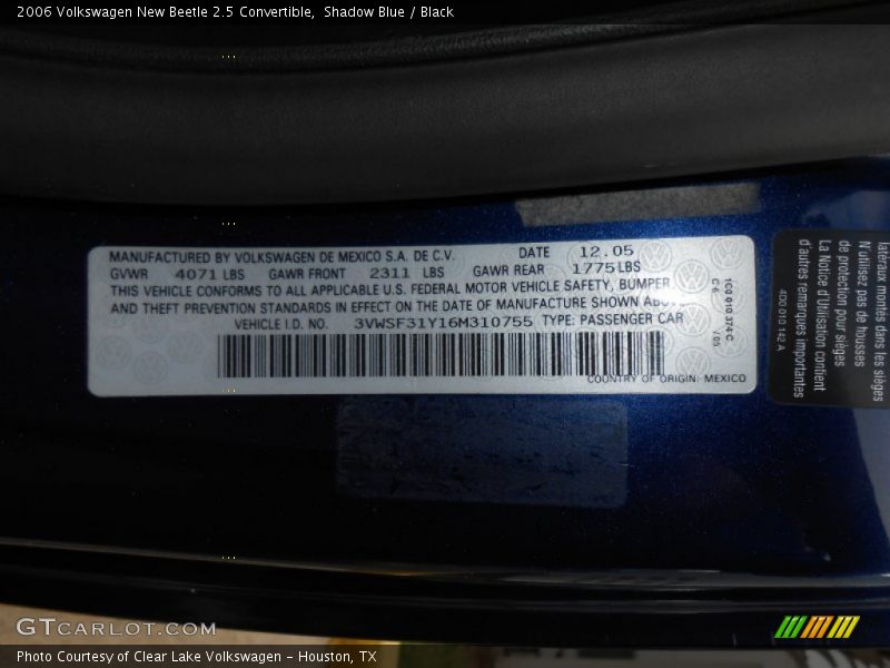 Shadow Blue / Black 2006 Volkswagen New Beetle 2.5 Convertible