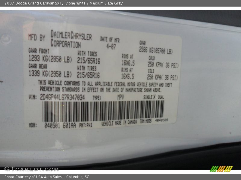 Stone White / Medium Slate Gray 2007 Dodge Grand Caravan SXT