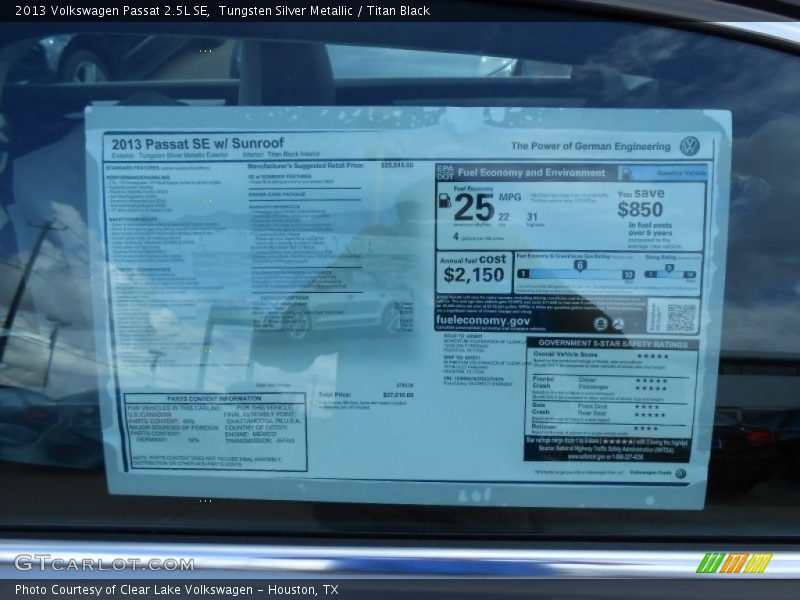 Tungsten Silver Metallic / Titan Black 2013 Volkswagen Passat 2.5L SE