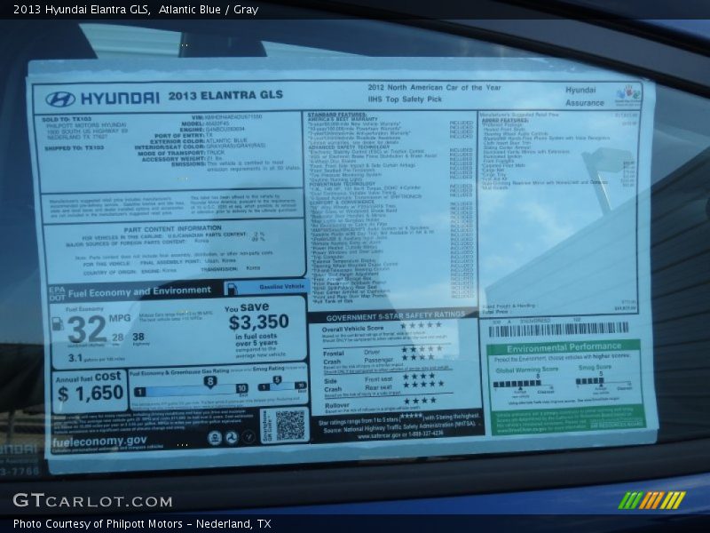 Atlantic Blue / Gray 2013 Hyundai Elantra GLS