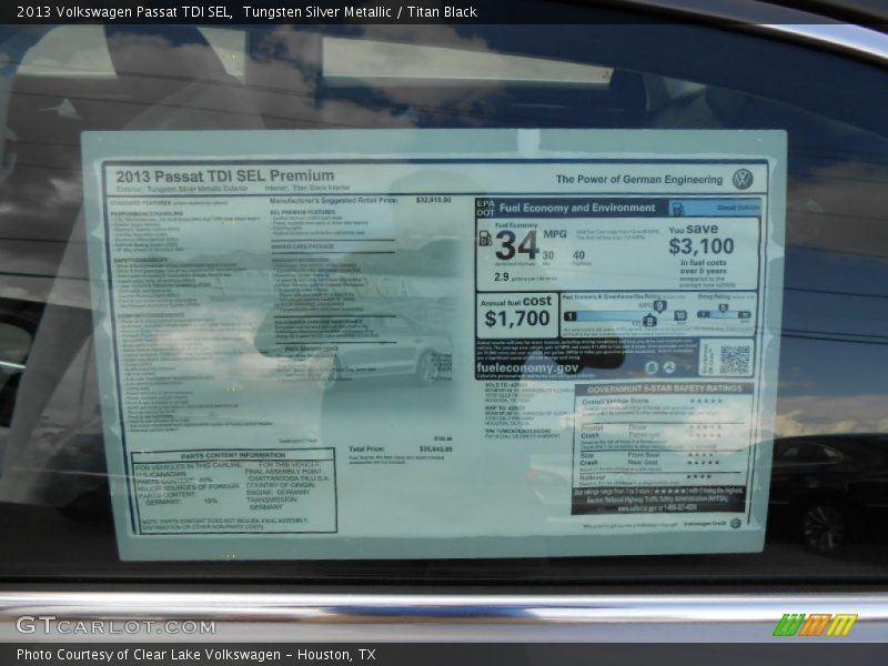 Tungsten Silver Metallic / Titan Black 2013 Volkswagen Passat TDI SEL