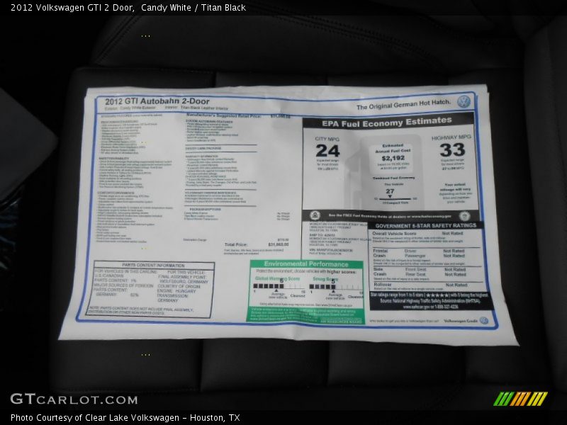 Candy White / Titan Black 2012 Volkswagen GTI 2 Door