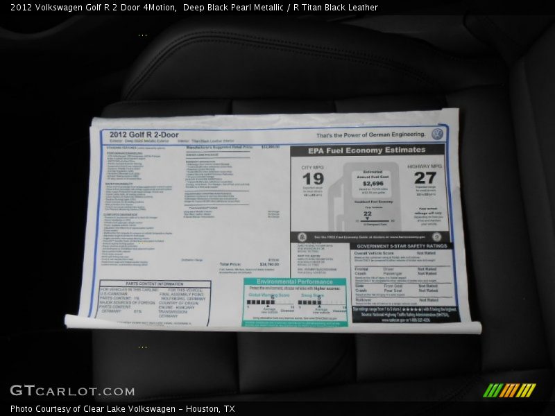  2012 Golf R 2 Door 4Motion Window Sticker