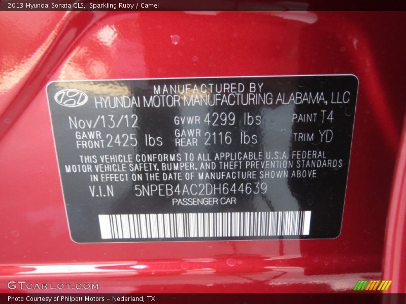 Sparkling Ruby / Camel 2013 Hyundai Sonata GLS