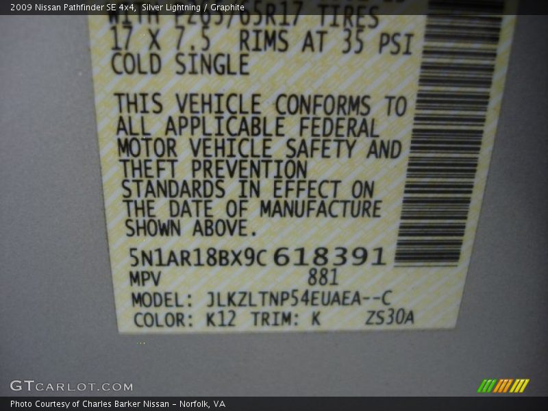 Silver Lightning / Graphite 2009 Nissan Pathfinder SE 4x4