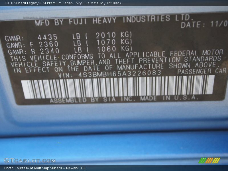 Sky Blue Metallic / Off Black 2010 Subaru Legacy 2.5i Premium Sedan