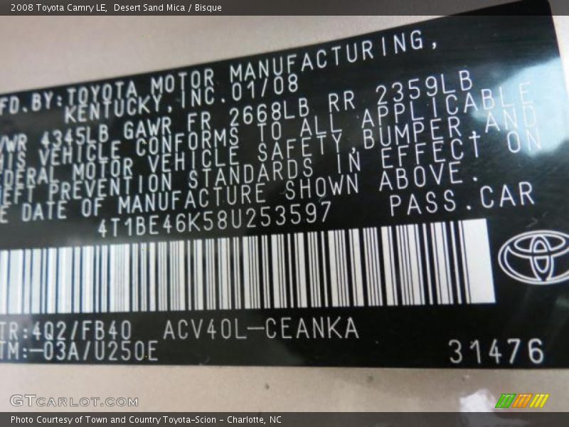 Desert Sand Mica / Bisque 2008 Toyota Camry LE