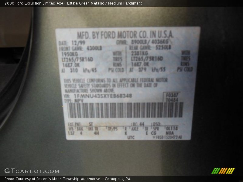 Estate Green Metallic / Medium Parchment 2000 Ford Excursion Limited 4x4