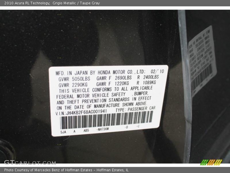 Grigio Metallic / Taupe Gray 2010 Acura RL Technology