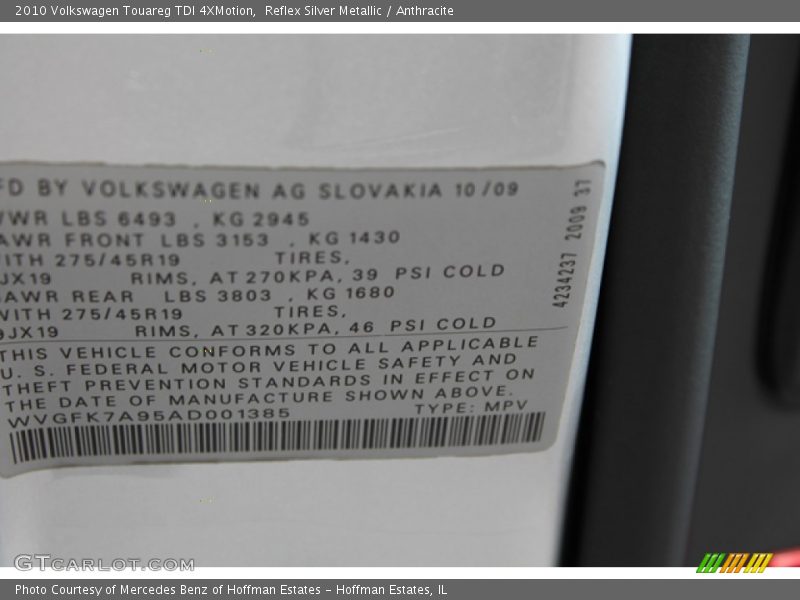 Reflex Silver Metallic / Anthracite 2010 Volkswagen Touareg TDI 4XMotion