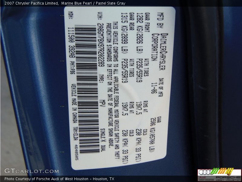 Marine Blue Pearl / Pastel Slate Gray 2007 Chrysler Pacifica Limited