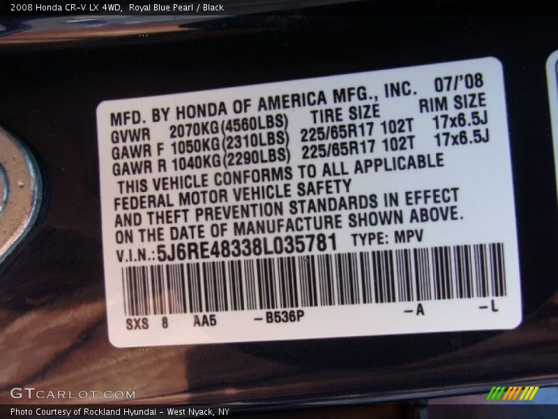 Royal Blue Pearl / Black 2008 Honda CR-V LX 4WD