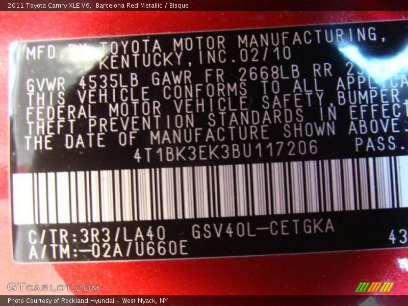 Barcelona Red Metallic / Bisque 2011 Toyota Camry XLE V6