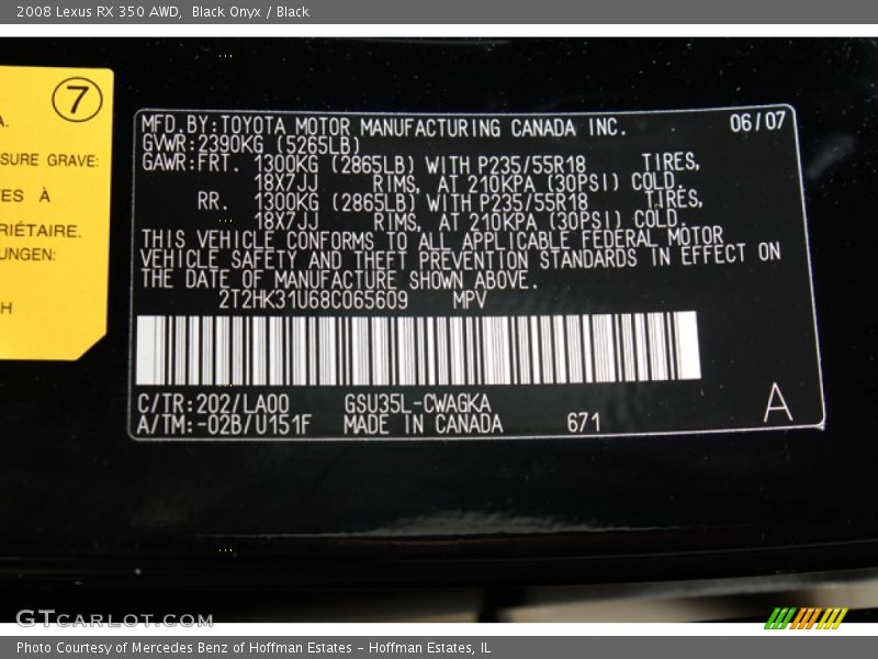 Black Onyx / Black 2008 Lexus RX 350 AWD