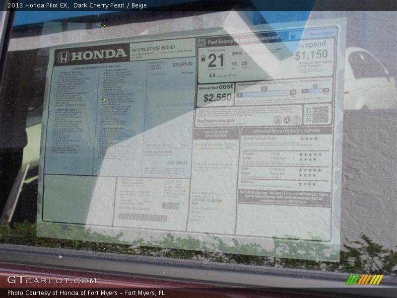 Dark Cherry Pearl / Beige 2013 Honda Pilot EX