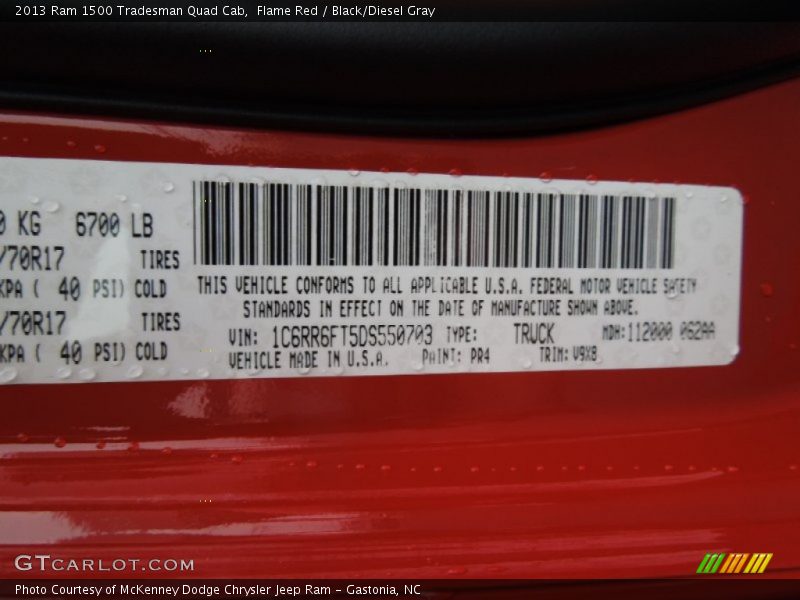 Flame Red / Black/Diesel Gray 2013 Ram 1500 Tradesman Quad Cab