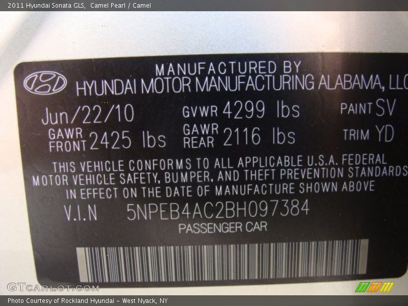 Camel Pearl / Camel 2011 Hyundai Sonata GLS