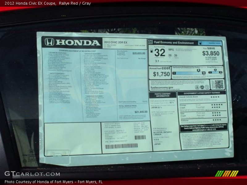 Rallye Red / Gray 2012 Honda Civic EX Coupe