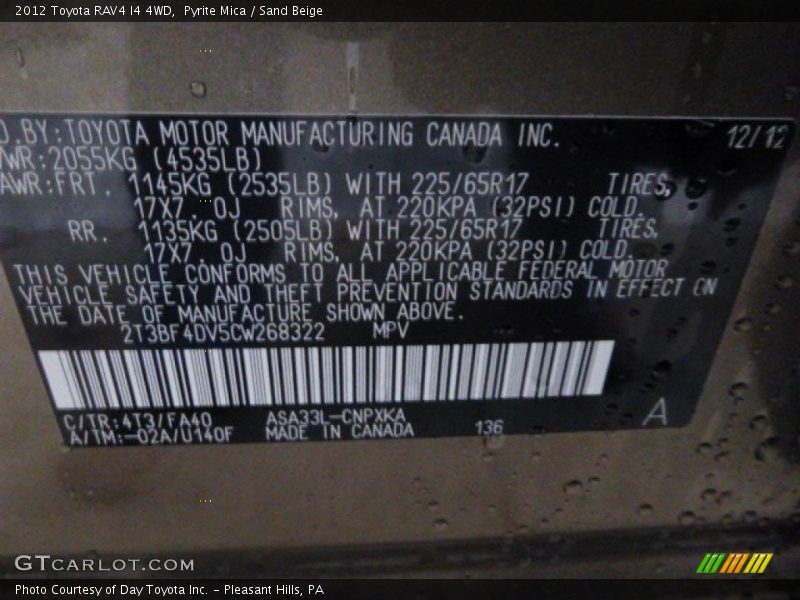 Pyrite Mica / Sand Beige 2012 Toyota RAV4 I4 4WD