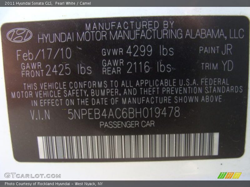 Pearl White / Camel 2011 Hyundai Sonata GLS