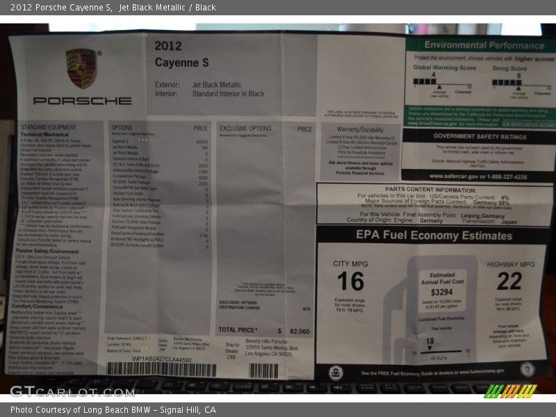 Jet Black Metallic / Black 2012 Porsche Cayenne S