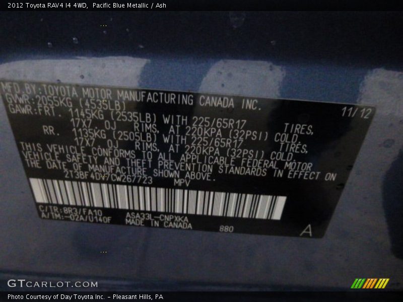 Pacific Blue Metallic / Ash 2012 Toyota RAV4 I4 4WD