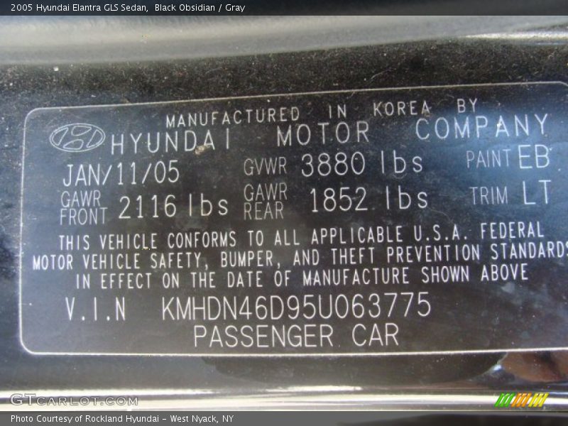 Black Obsidian / Gray 2005 Hyundai Elantra GLS Sedan