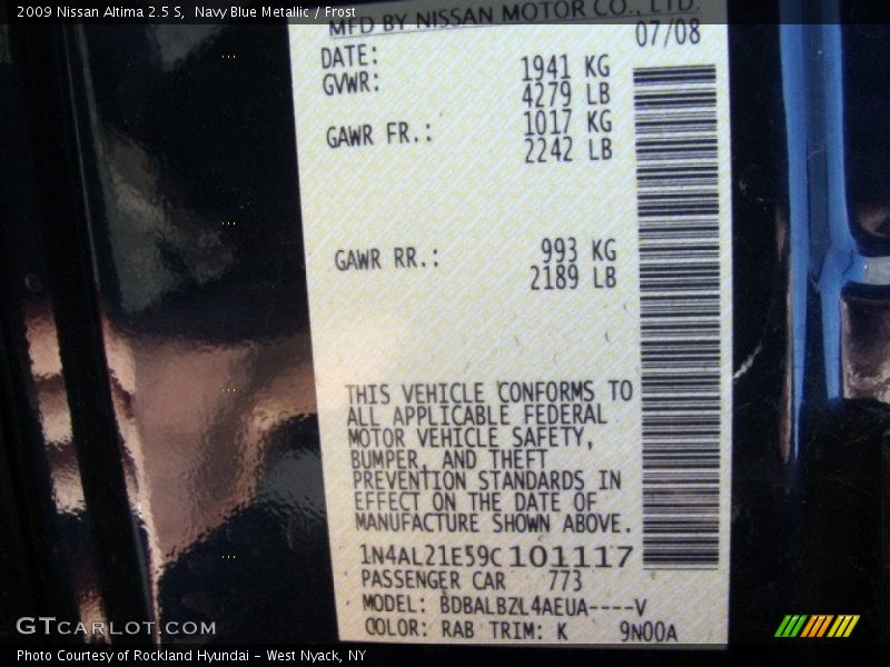 Navy Blue Metallic / Frost 2009 Nissan Altima 2.5 S