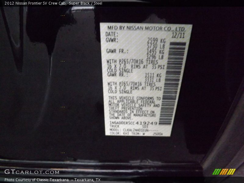 Super Black / Steel 2012 Nissan Frontier SV Crew Cab