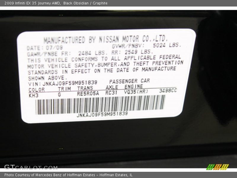 Black Obsidian / Graphite 2009 Infiniti EX 35 Journey AWD