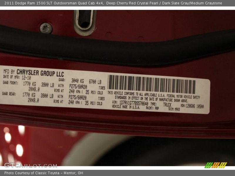 Deep Cherry Red Crystal Pearl / Dark Slate Gray/Medium Graystone 2011 Dodge Ram 1500 SLT Outdoorsman Quad Cab 4x4
