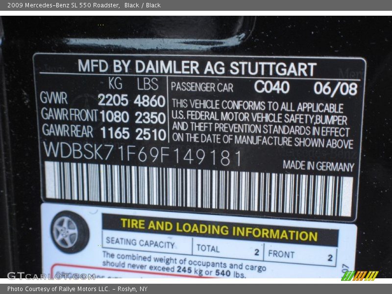 2009 SL 550 Roadster Black Color Code 040