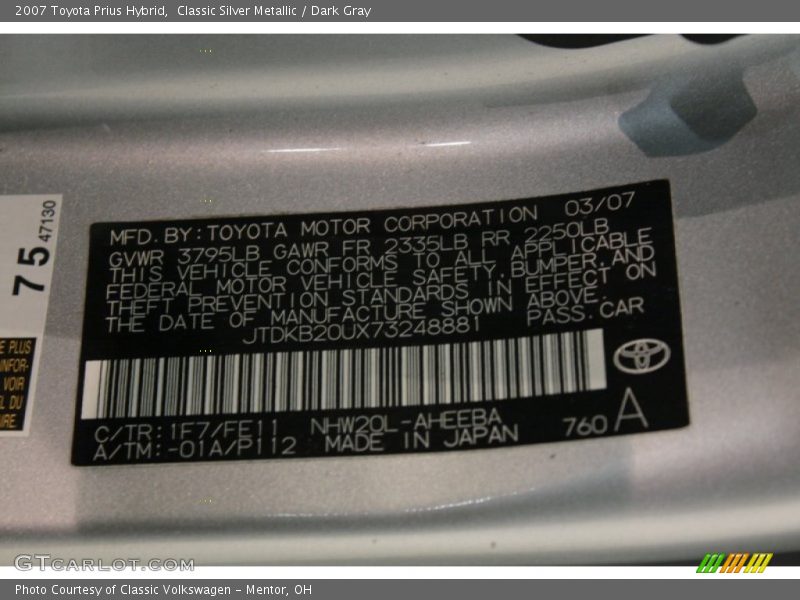 Classic Silver Metallic / Dark Gray 2007 Toyota Prius Hybrid