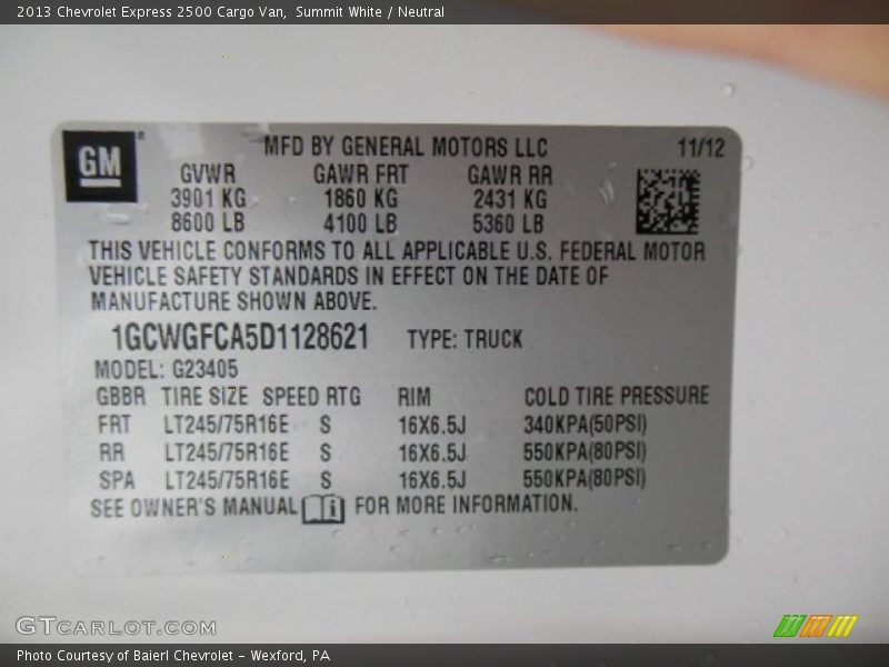 Summit White / Neutral 2013 Chevrolet Express 2500 Cargo Van