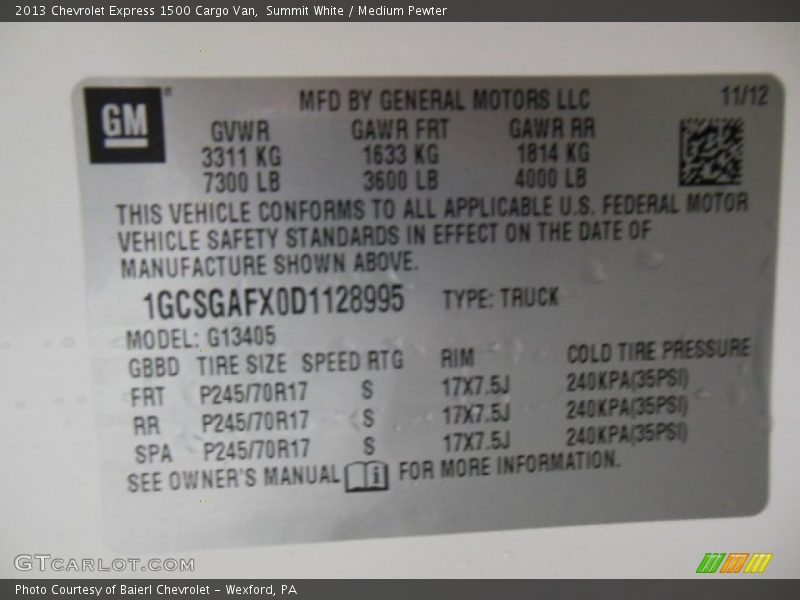 Summit White / Medium Pewter 2013 Chevrolet Express 1500 Cargo Van