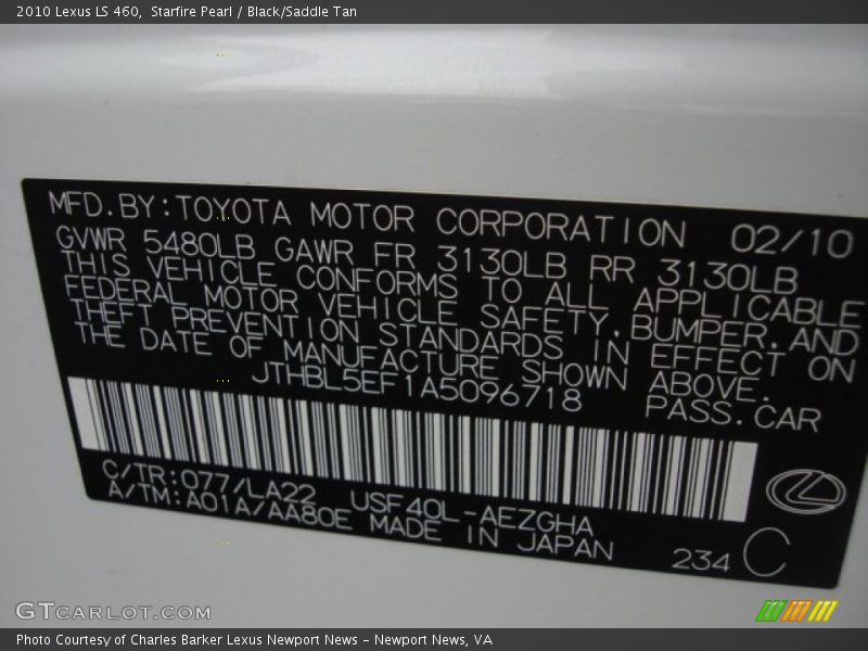 2010 LS 460 Starfire Pearl Color Code 077