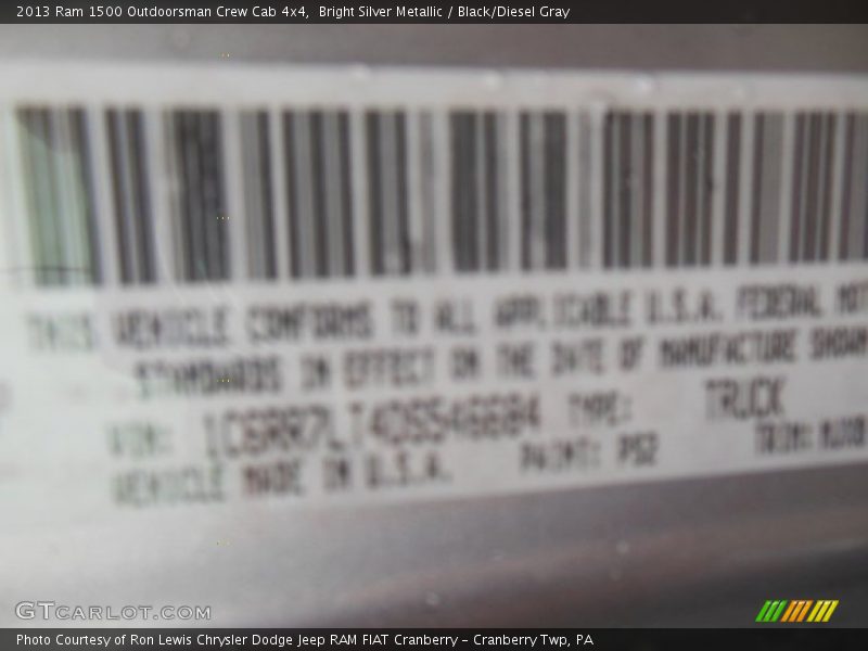 Bright Silver Metallic / Black/Diesel Gray 2013 Ram 1500 Outdoorsman Crew Cab 4x4