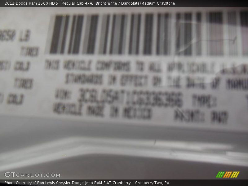 Bright White / Dark Slate/Medium Graystone 2012 Dodge Ram 2500 HD ST Regular Cab 4x4