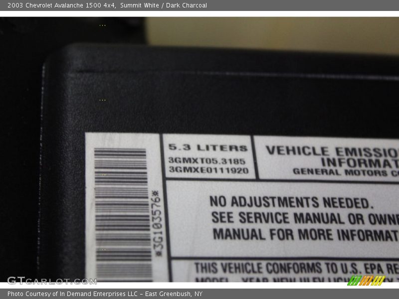 Summit White / Dark Charcoal 2003 Chevrolet Avalanche 1500 4x4
