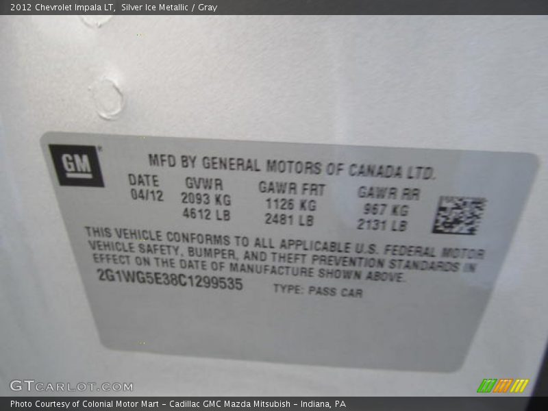 Silver Ice Metallic / Gray 2012 Chevrolet Impala LT