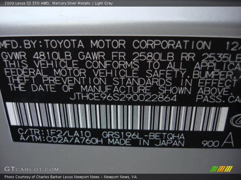 Mercury Silver Metallic / Light Gray 2009 Lexus GS 350 AWD
