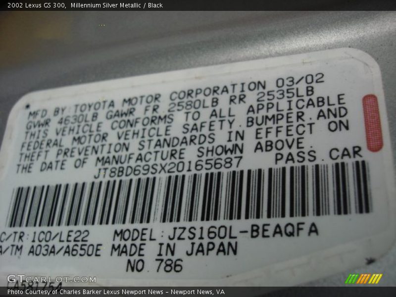 2002 GS 300 Millennium Silver Metallic Color Code 1C0