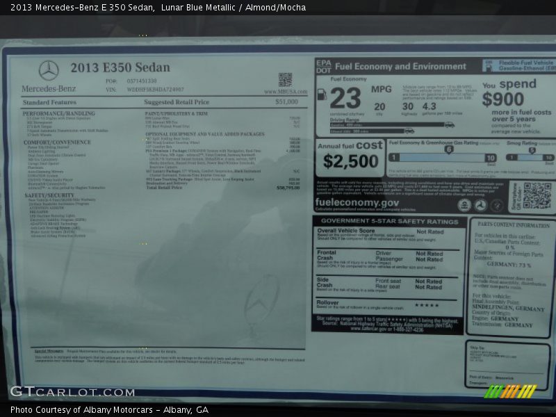 Lunar Blue Metallic / Almond/Mocha 2013 Mercedes-Benz E 350 Sedan