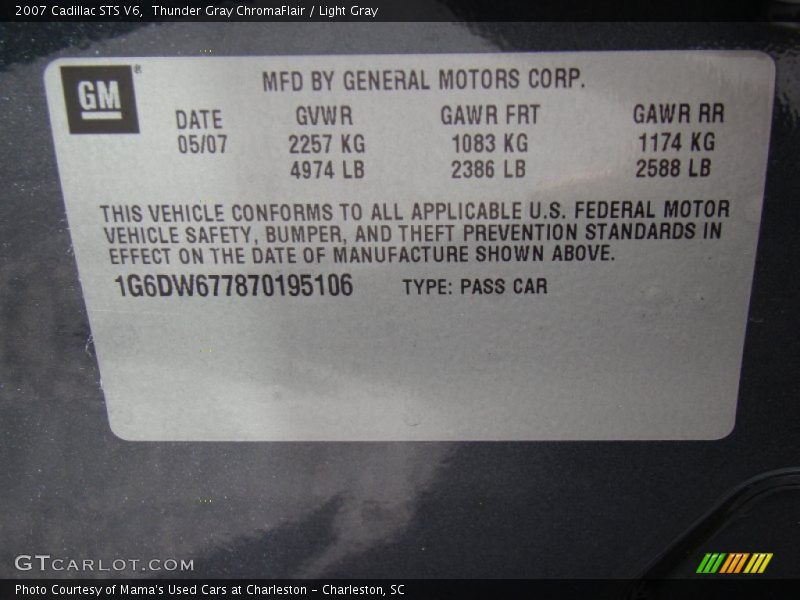 Thunder Gray ChromaFlair / Light Gray 2007 Cadillac STS V6