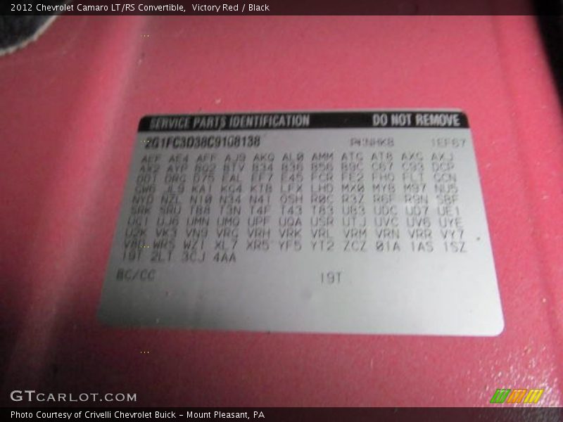 19T - 2012 Chevrolet Camaro LT/RS Convertible