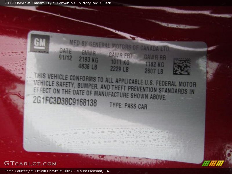 Victory Red / Black 2012 Chevrolet Camaro LT/RS Convertible